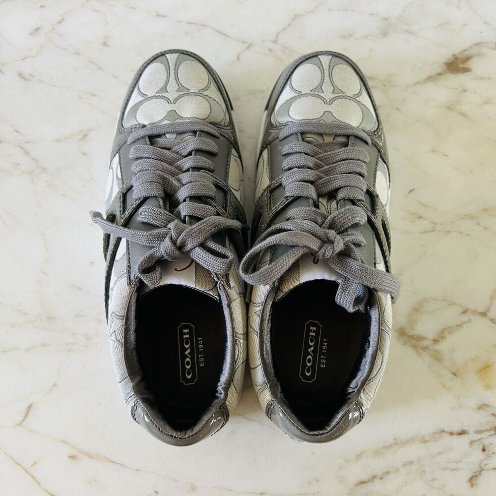 COACH Gray Nova Signature Canvas Patent Leather Sneakers - US 6.5 - Picture 6 of 8